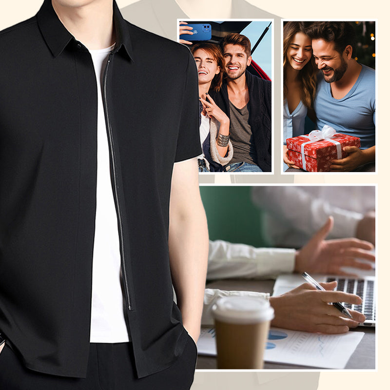 Men's Business Casual Short-Sleeve Zipper Shirt