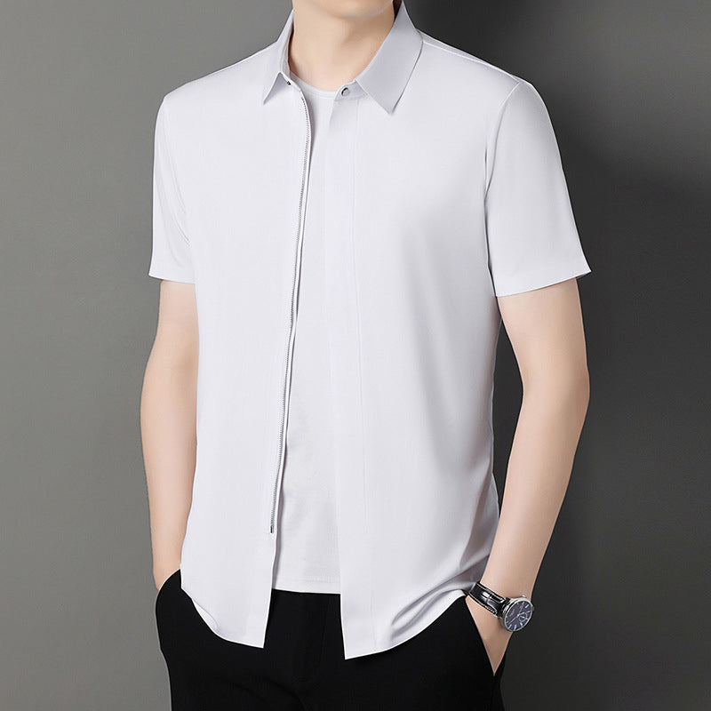 Men's Business Casual Short-Sleeve Zipper Shirt