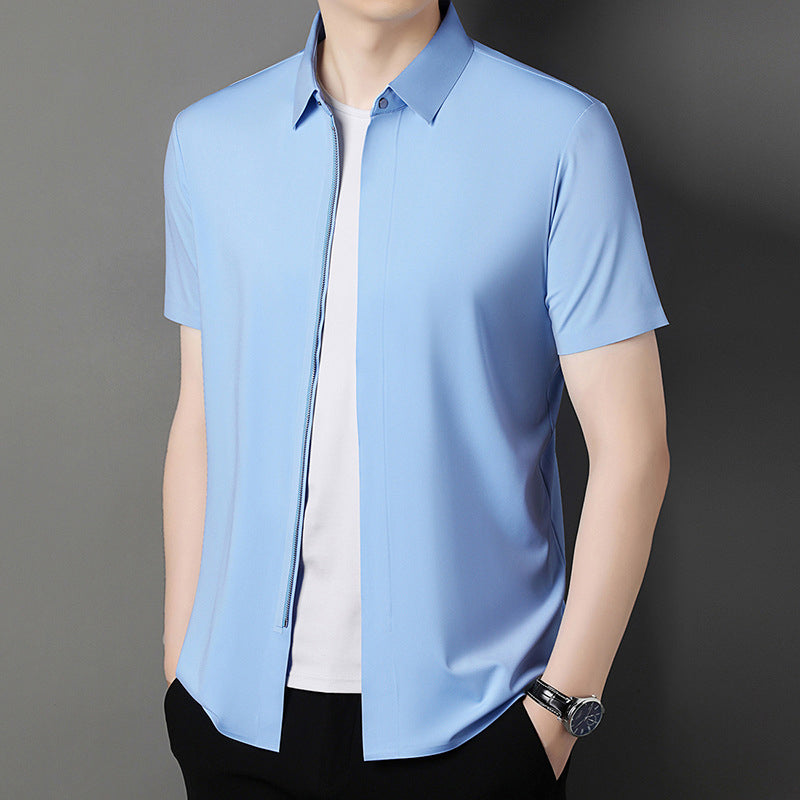 Men's Business Casual Short-Sleeve Zipper Shirt
