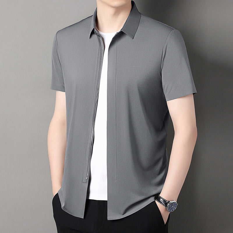 Men's Business Casual Short-Sleeve Zipper Shirt