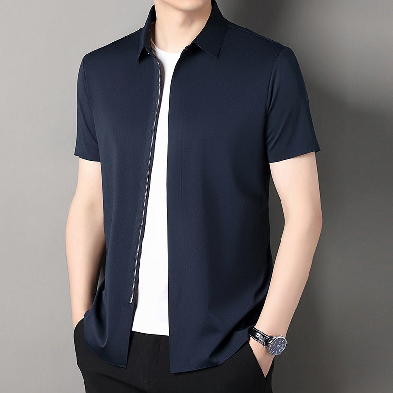 Men's Business Casual Short-Sleeve Zipper Shirt