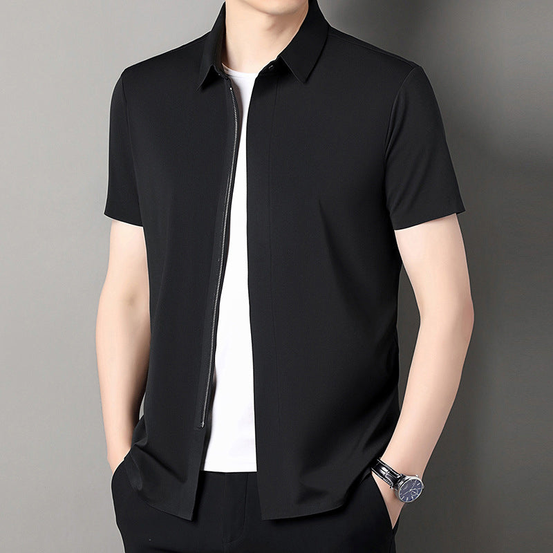 Men's Business Casual Short-Sleeve Zipper Shirt