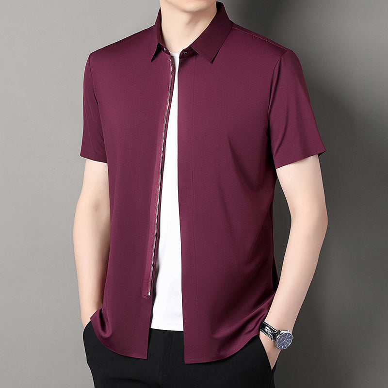 Men's Business Casual Short-Sleeve Zipper Shirt