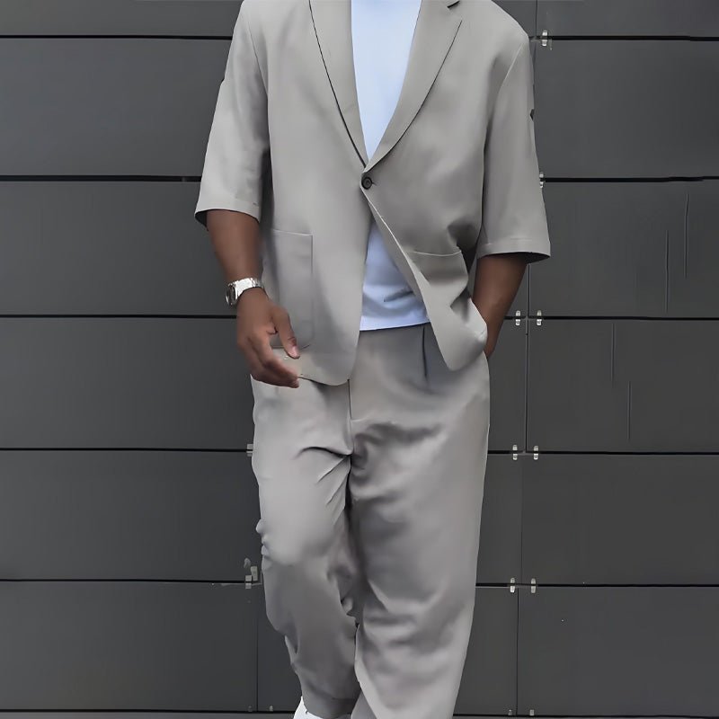 End-of-Summer Sale✨Modern Minimalist Short Sleeve Blazer & Pants Set
