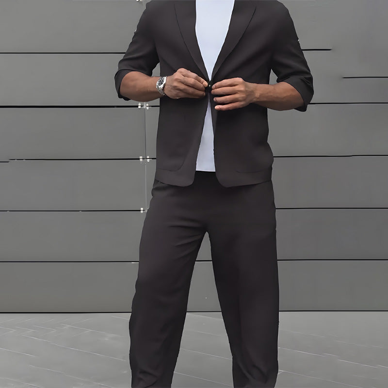 End-of-Summer Sale✨Modern Minimalist Short Sleeve Blazer & Pants Set