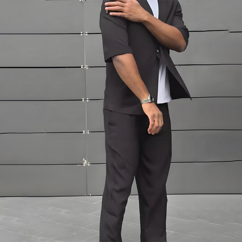 End-of-Summer Sale✨Modern Minimalist Short Sleeve Blazer & Pants Set