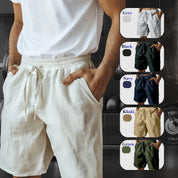 🔥Summer Hot🔥Men's Elastic Drawstring Cotton Linen Solid Shorts🩳