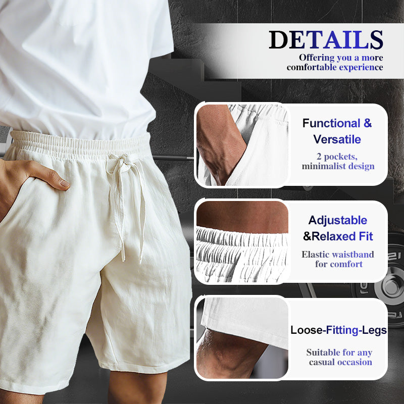 🔥Summer Hot🔥Men's Elastic Drawstring Cotton Linen Solid Shorts🩳