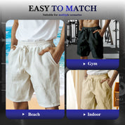 🔥Summer Hot🔥Men's Elastic Drawstring Cotton Linen Solid Shorts🩳