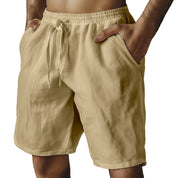 🔥Summer Hot🔥Men's Elastic Drawstring Cotton Linen Solid Shorts🩳