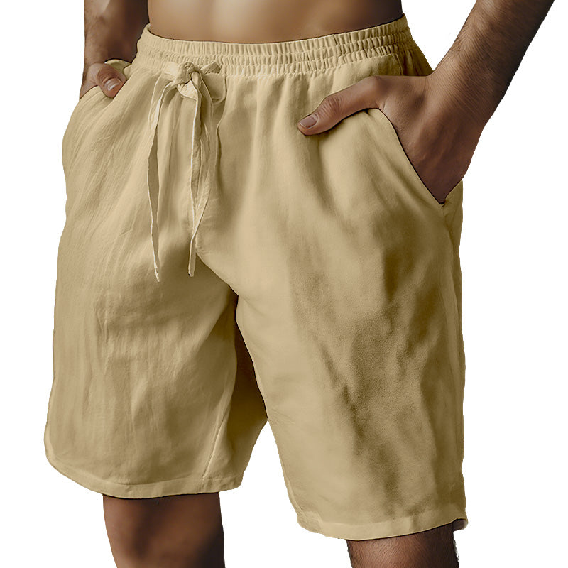 🔥Summer Hot🔥Men's Elastic Drawstring Cotton Linen Solid Shorts🩳