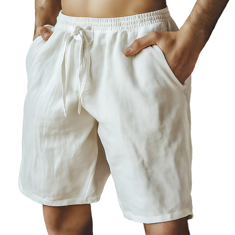 🔥Summer Hot🔥Men's Elastic Drawstring Cotton Linen Solid Shorts🩳