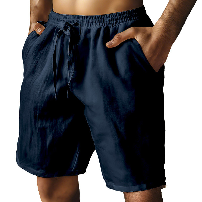 🔥Summer Hot🔥Men's Elastic Drawstring Cotton Linen Solid Shorts🩳