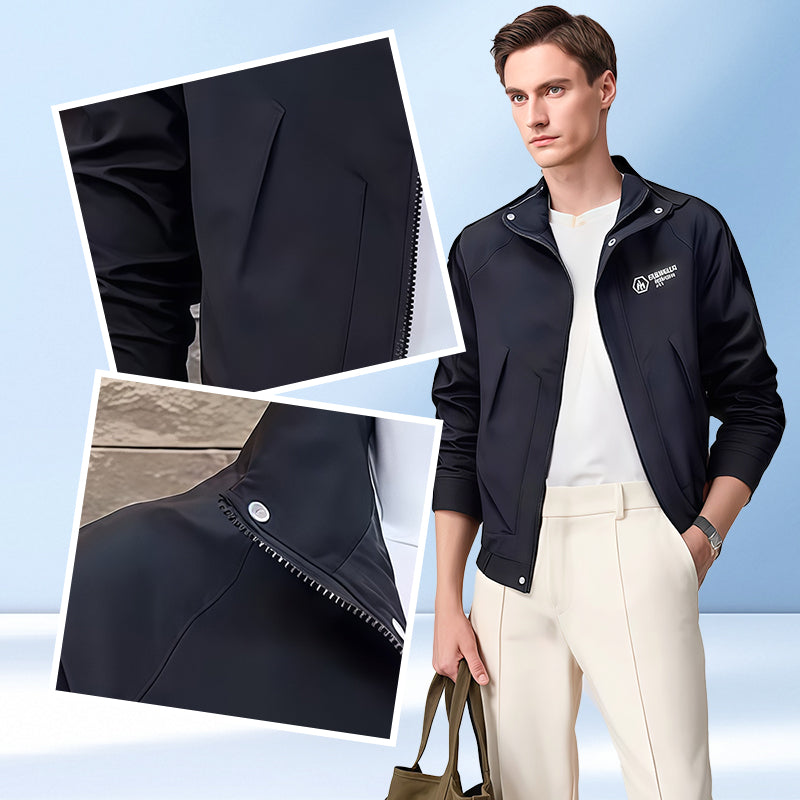 Men's Slim-Fit Utility Jacket with Stand Collar