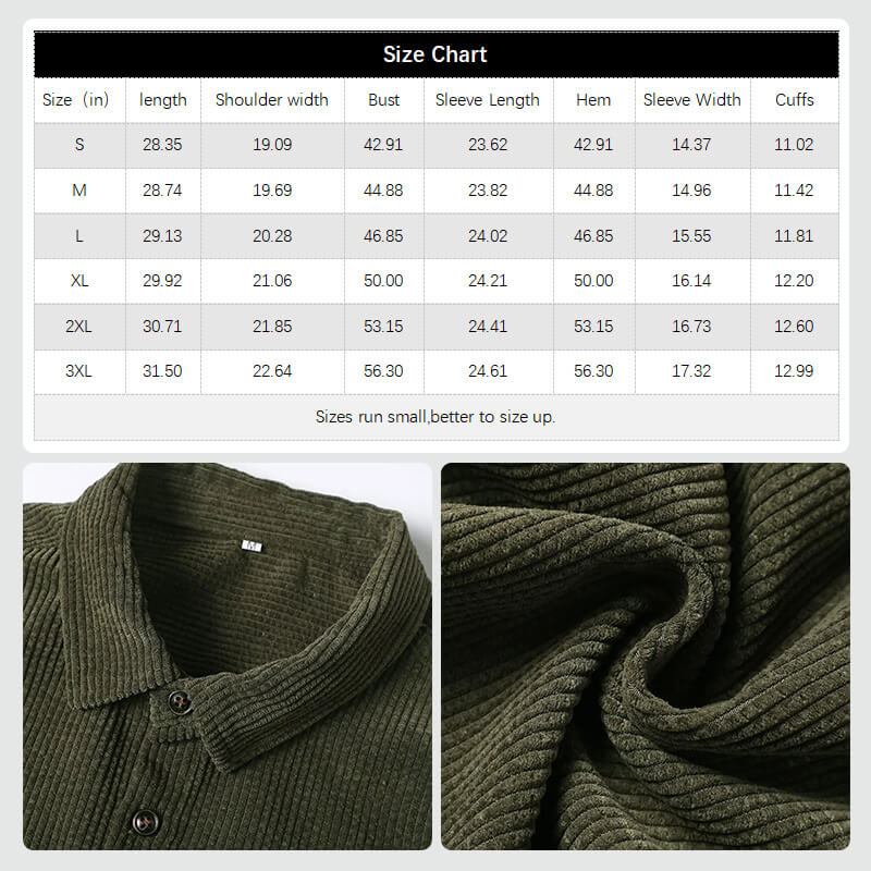 🍁Autumn New✨Men's Corduroy Shirt Button Long Sleeve Casual Blouse