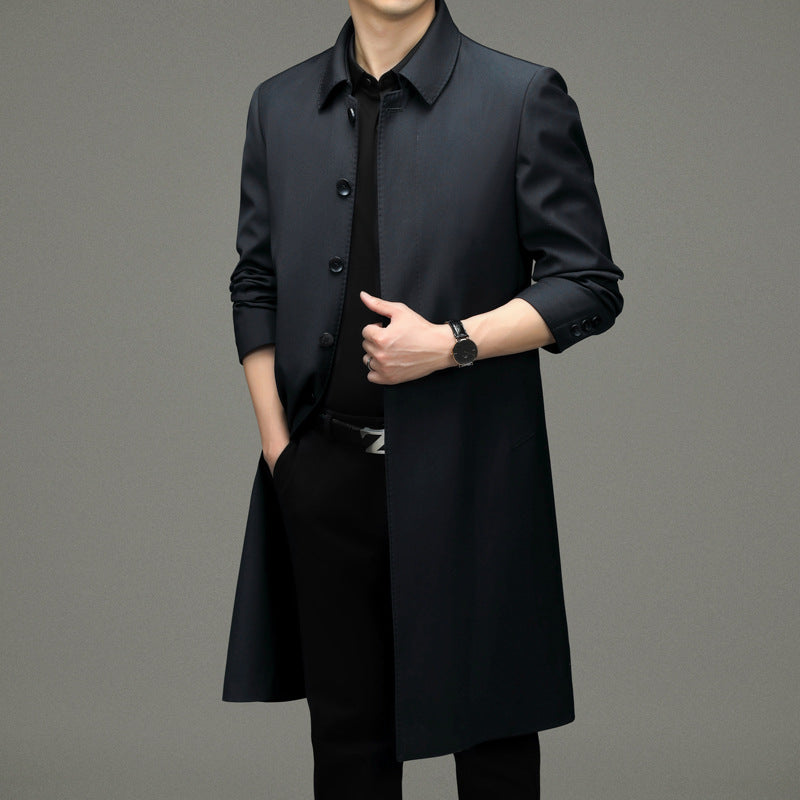 Men's Long Button-Down Lapel Jacket
