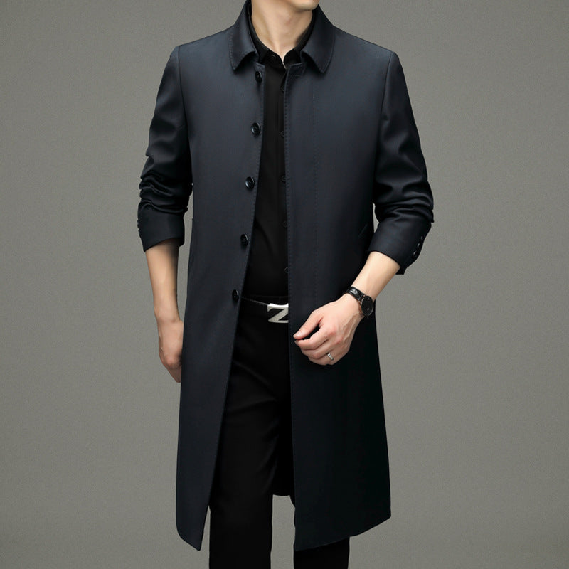 Men's Long Button-Down Lapel Jacket