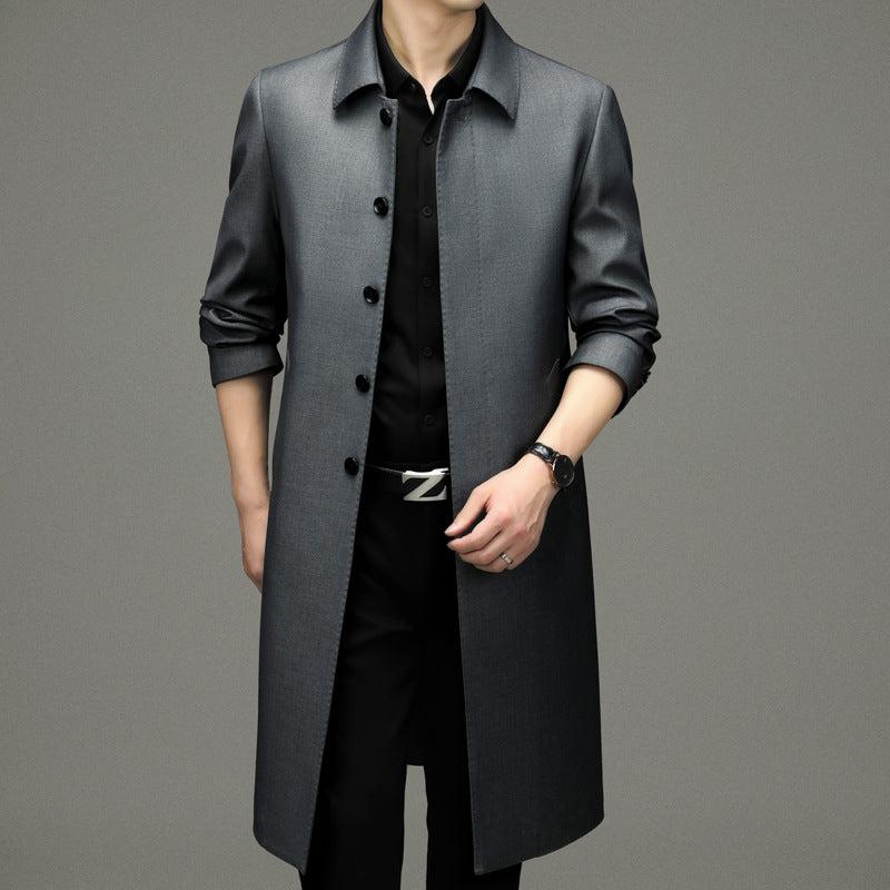 Men's Long Button-Down Lapel Jacket