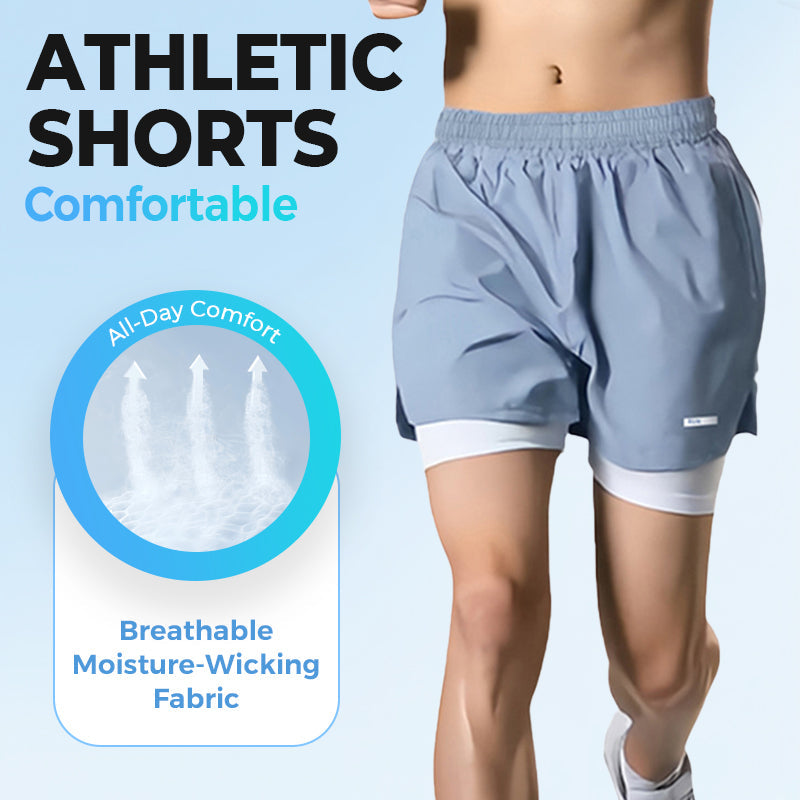 🌟Unisex multi-pocket faux two-piece fat-burning🔥 high-elasticity sports shorts