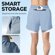 🌟Unisex multi-pocket faux two-piece fat-burning🔥 high-elasticity sports shorts