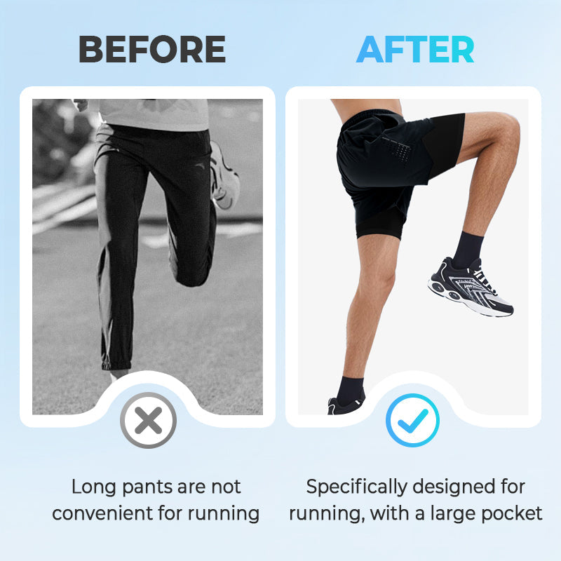 🌟Unisex multi-pocket faux two-piece fat-burning🔥 high-elasticity sports shorts