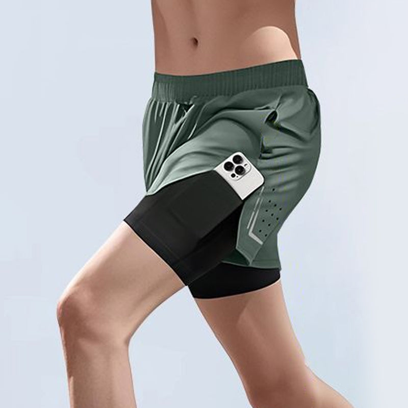 🌟Unisex multi-pocket faux two-piece fat-burning🔥 high-elasticity sports shorts