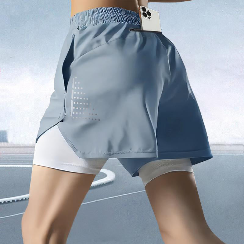 🌟Unisex multi-pocket faux two-piece fat-burning🔥 high-elasticity sports shorts