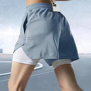 🌟Unisex multi-pocket faux two-piece fat-burning🔥 high-elasticity sports shorts