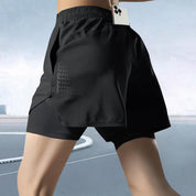 🌟Unisex multi-pocket faux two-piece fat-burning🔥 high-elasticity sports shorts