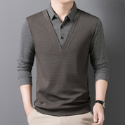 🌟New autumn men's faux two-piece cardigan with a turn-down collar.
