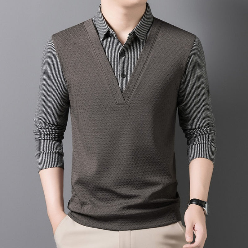 🌟New autumn men's faux two-piece cardigan with a turn-down collar.