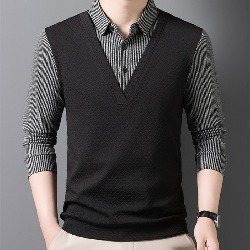 🌟New autumn men's faux two-piece cardigan with a turn-down collar.
