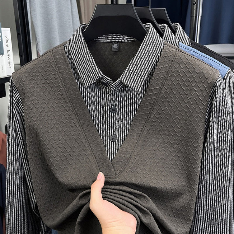 🌟New autumn men's faux two-piece cardigan with a turn-down collar.