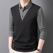 🌟New autumn men's faux two-piece cardigan with a turn-down collar.