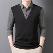🌟New autumn men's faux two-piece cardigan with a turn-down collar.