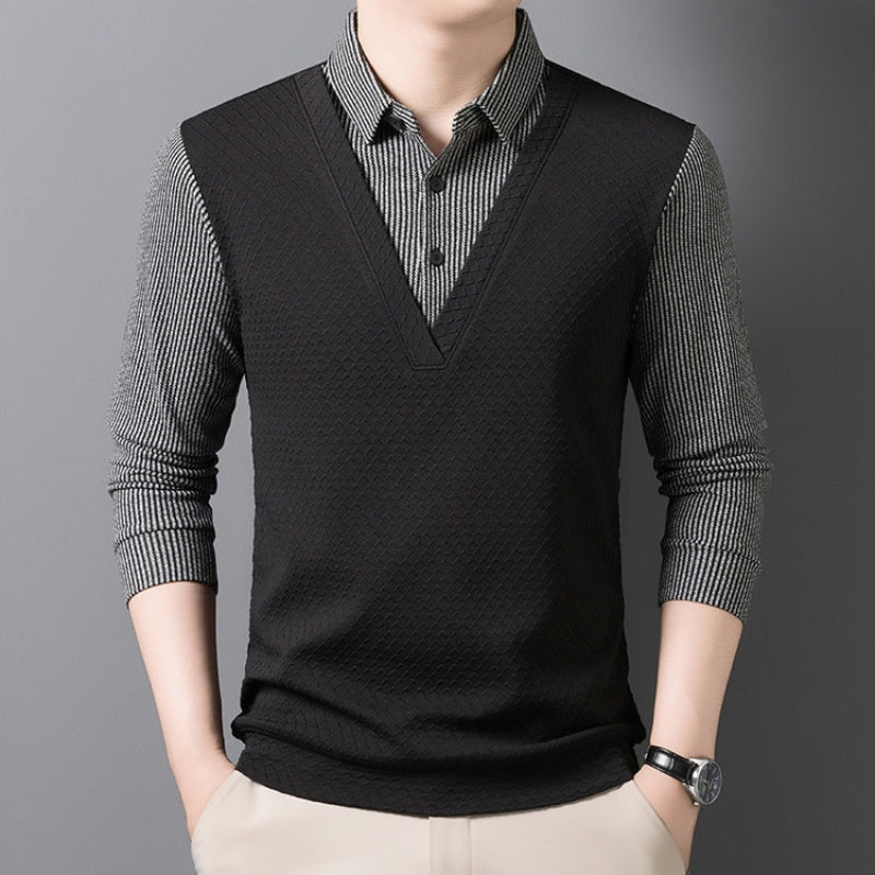 🌟New autumn men's faux two-piece cardigan with a turn-down collar.