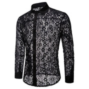 Men's Floral Lace Lapel Long Sleeve Button-Down Shirts