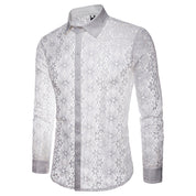 Men's Floral Lace Lapel Long Sleeve Button-Down Shirts