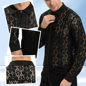 Men's Floral Lace Lapel Long Sleeve Button-Down Shirts