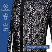 Men's Floral Lace Lapel Long Sleeve Button-Down Shirts