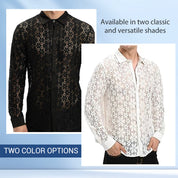 Men's Floral Lace Lapel Long Sleeve Button-Down Shirts