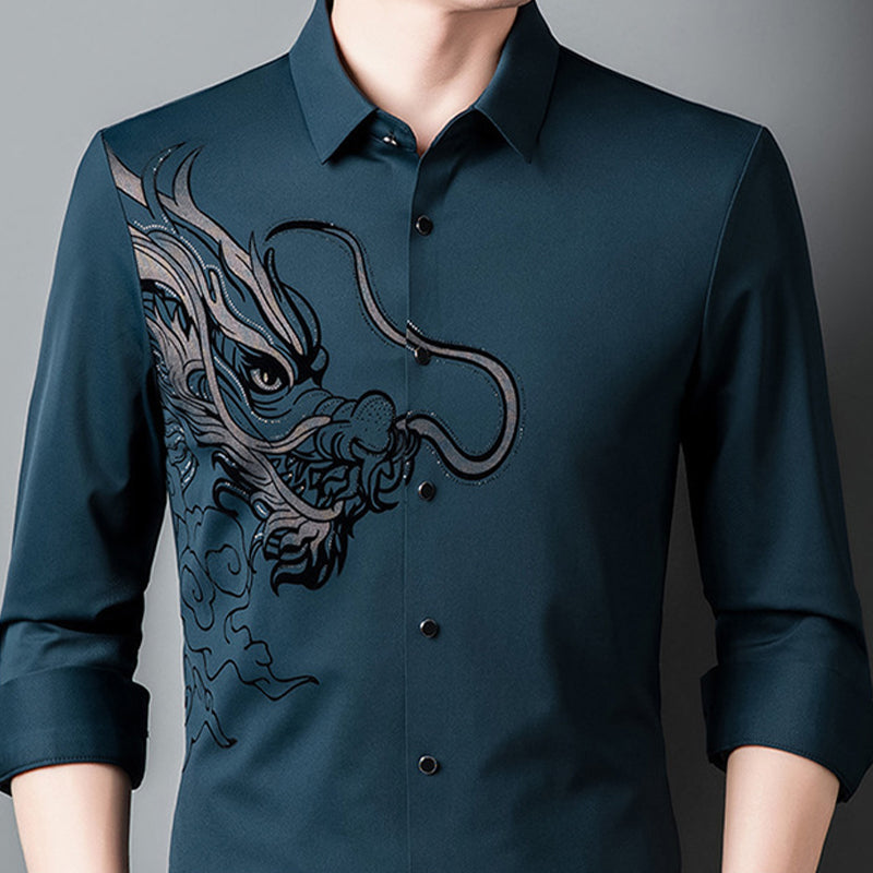 💖Men's Business Dragon Printed Long Sleeve Shirt