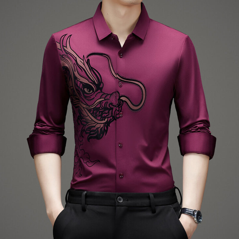 💖Men's Business Dragon Printed Long Sleeve Shirt