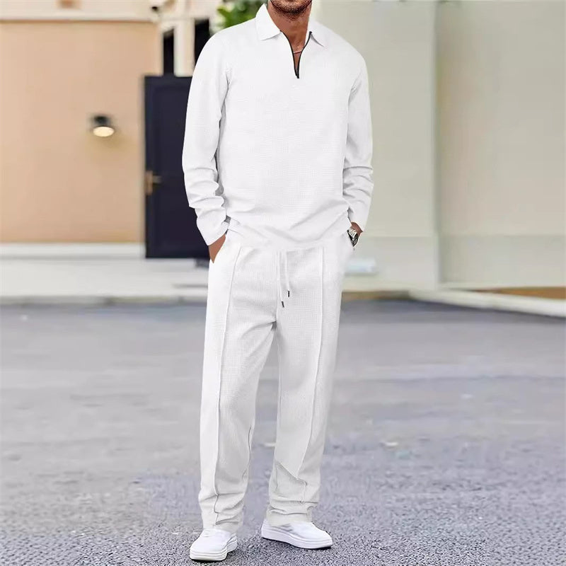 🌟Autumn Hot Sale🎉Men’s Waffle Knit Sweatshirt & Straight-Leg Pants Set
