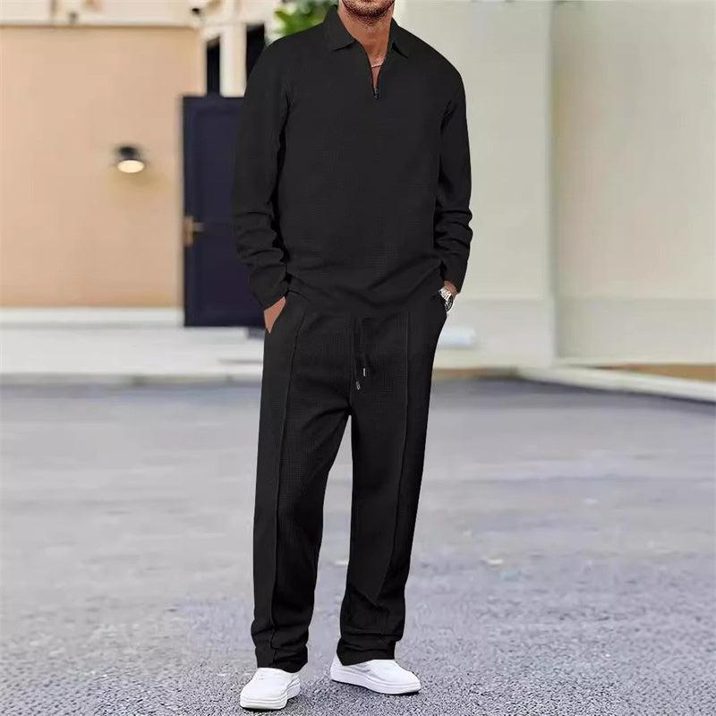 🌟Autumn Hot Sale🎉Men’s Waffle Knit Sweatshirt & Straight-Leg Pants Set