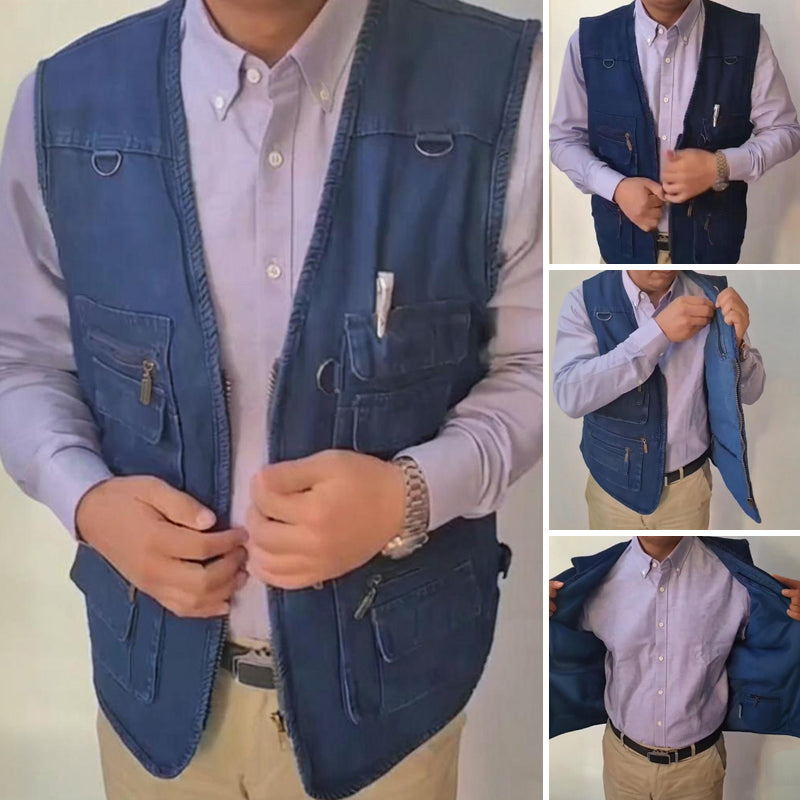 ☀️Men's Cotton Denim Vest-Plush Lining & Unlined Styles