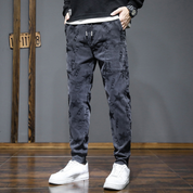 Men's Multi-Pocket Printed Slim-Fit Straight-Leg Pants