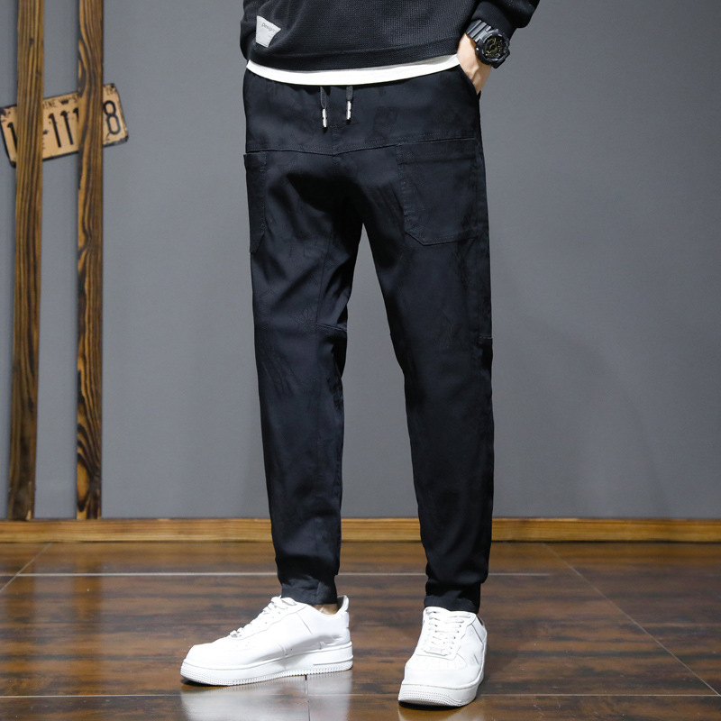 Men's Multi-Pocket Printed Slim-Fit Straight-Leg Pants