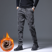 Men's Multi-Pocket Printed Slim-Fit Straight-Leg Pants