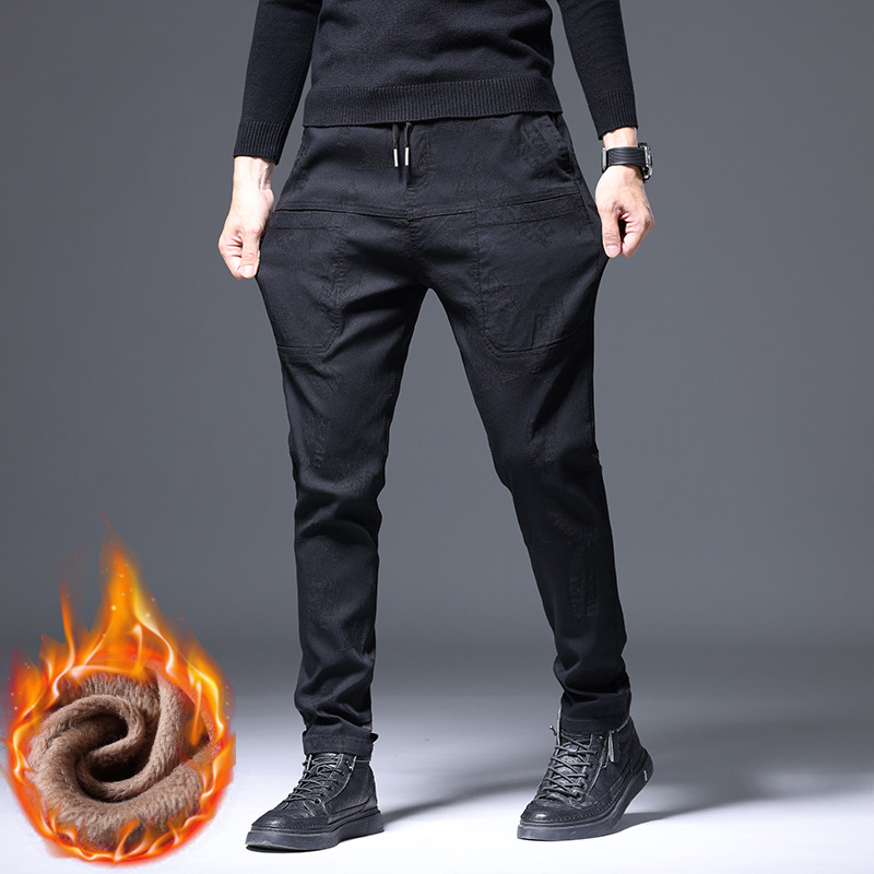 Men's Multi-Pocket Printed Slim-Fit Straight-Leg Pants
